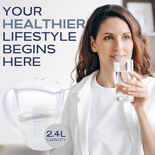 Purified Clean Crystal-Clear Water Filter Pitcher: Experience Enhanced Extraordinary Refreshing Hydration, Enjoying Convenience, Efficient and Quality You Deserve (White - 2.4 LTS)