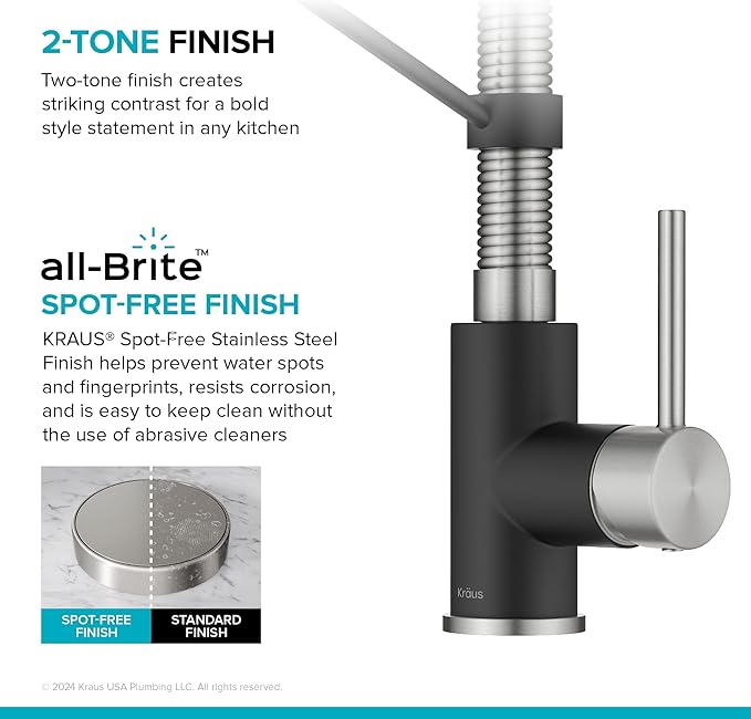 Kraus KPF-1610SFSMB Bolden 18-Inch Commercial Kitchen Faucet with Dual Function Pull-Down Sprayhead in All-Brite Finish, Spot Free Stainless Steel/Matte Black