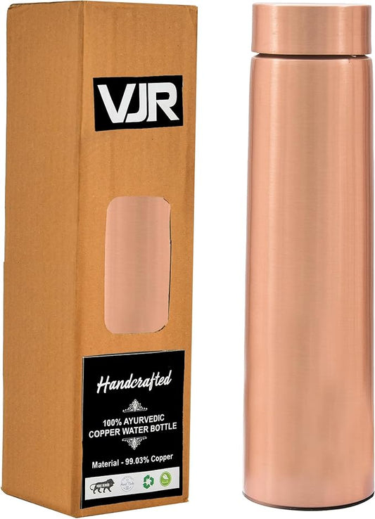 VJR Copper Bottle for Drinking Water 33 Oz Ayurvedic Leak Proof Smooth Finish Plain Design Durable Lightweight Hand Washable Vessel Clean Cool Water Natural Mineral Boost Energy Safe Water Utensil