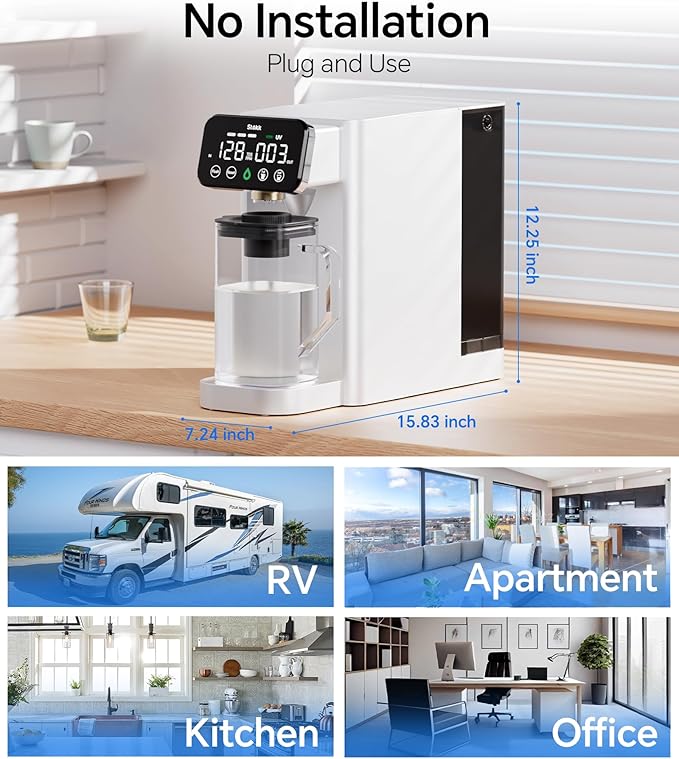 Stokk T1 Lite UV Reverse Osmosis Water Filter Countertop, Reverse Osmosis System with Carafe Alkaline Boost, 6-Stage RO Water Filtration System, NSF/ANSI 58&372, Reduce TDS PFAS Water Purifier (White)