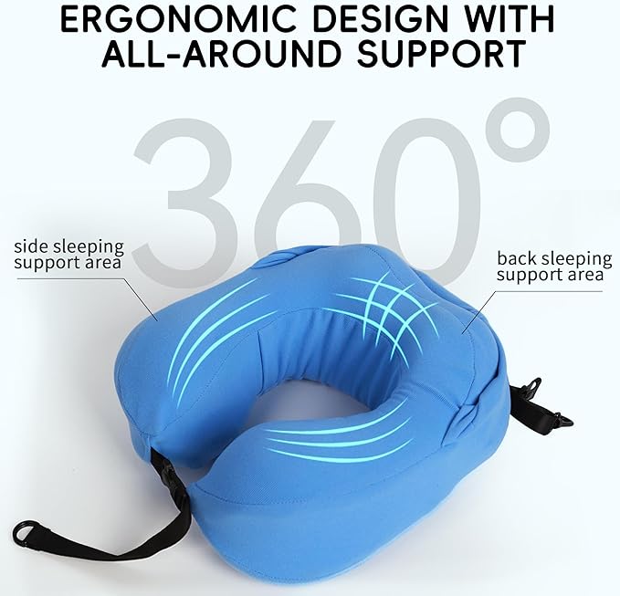 Hooded Neck Pillow for Kids and Adults, 100% Pure Memory Foam Upgraded Travel Pillow with Hood, Kids Neck Pillow for Airplane, Outdoor, Office, Soft, Washable, Easy Storage, Shark