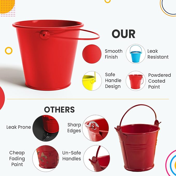 Metal Buckets with Handle 6 Pcs – Galvanized Bucket Leak Proof & Rust Resistant 48 fl oz Capacity - Best for Party Décor, Organizing & Decorating Classrooms Easter Bucket 6.3"