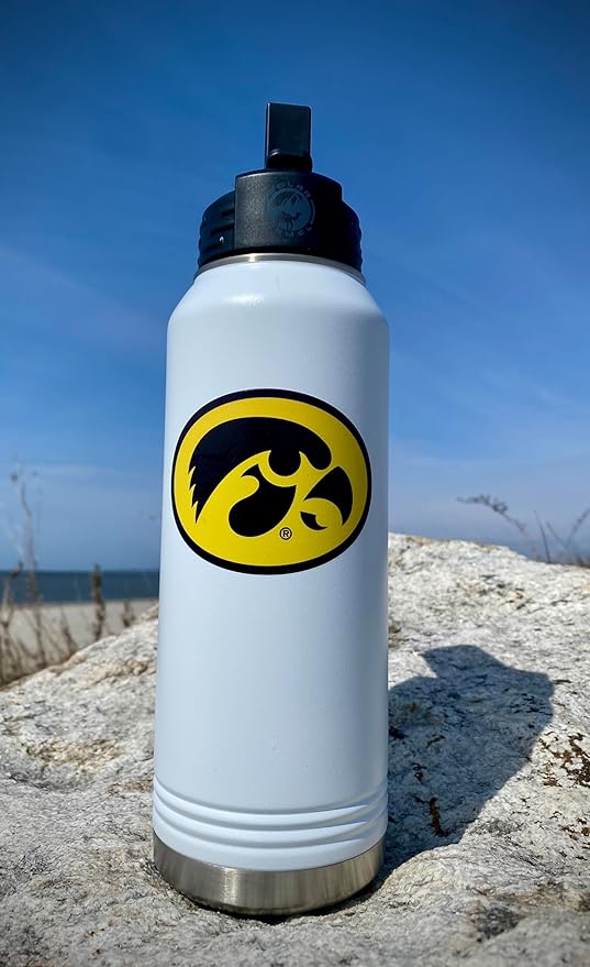 Game Day Outfitters University of Iowa 32oz Stainless Steel Double Walled White Beverage Bottle with Flip Straw Spout - College Gear for Playoff Season – Show your Hawkeye Pride