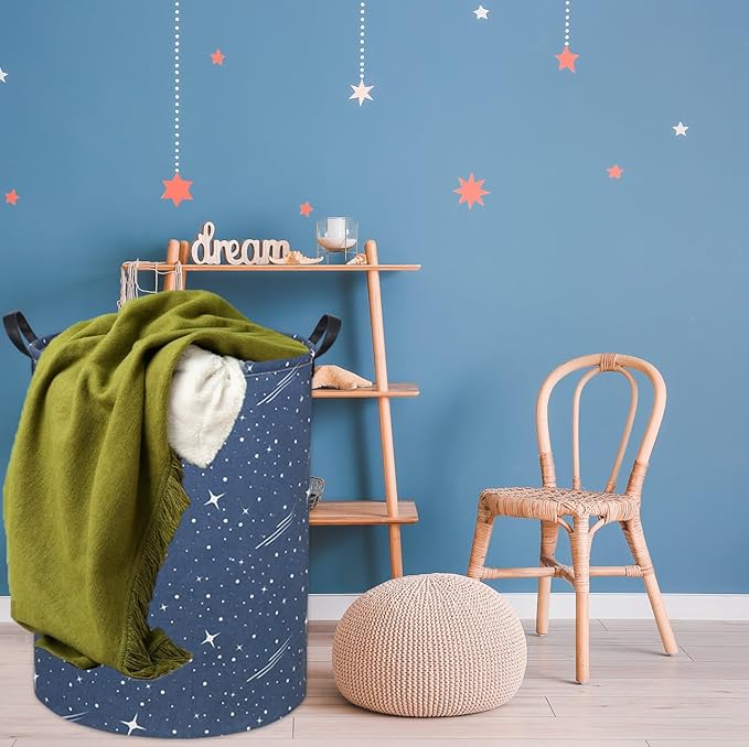 Star Kids Laundry Basket Baby Hamper Starry sky Toy Storage Bin for Boys Room Decor Baby Nursery Hamper Gift Baskets for Bedroom Bathroom(Starry Sky)