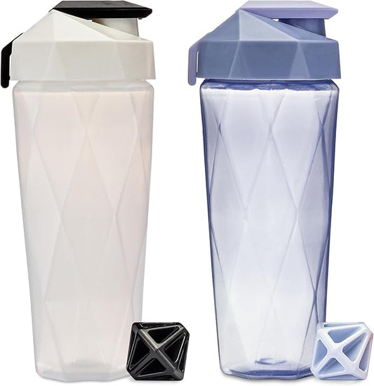Classic 28oz Blender Shaker Bottle | Protein Shaker Bottle with Diamond Agitator | Shaker Cup with Carrying Handle and Dishwasher Safe | 2-Pack Light Blue & White