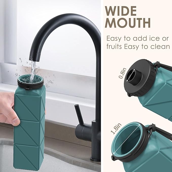 INNERNEED Collapsible Water Bottle, Reuseable BPA Free Silicone Foldable Water Bottles for Travel Gym Camping Hiking, 20.6 fl.oz, Portable, Food-Grade, Leak Proof (1 Pack, Dark Green)