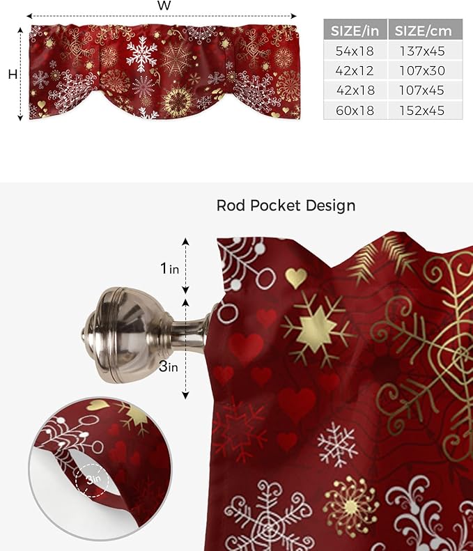 Christmas Blackout Tie Up Valance Curtains for Kitchen Windows Snowflake Pattern Window Toppers Balloon Shades for Living Room/Bathroom/Bedroom,1 Panel,42" X 18" Gold White