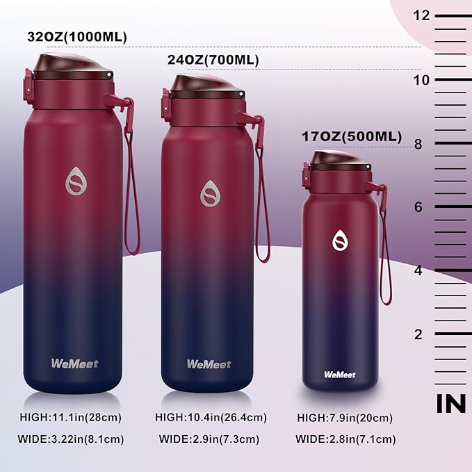 32oz Water Bottle with Removable Straw and Spout Lid Two Ways to Drink, 18/10 Stainless Steel Insulated Water Bottle, BPA-Free, Leak Proof, Double wall, for Sports, Gym