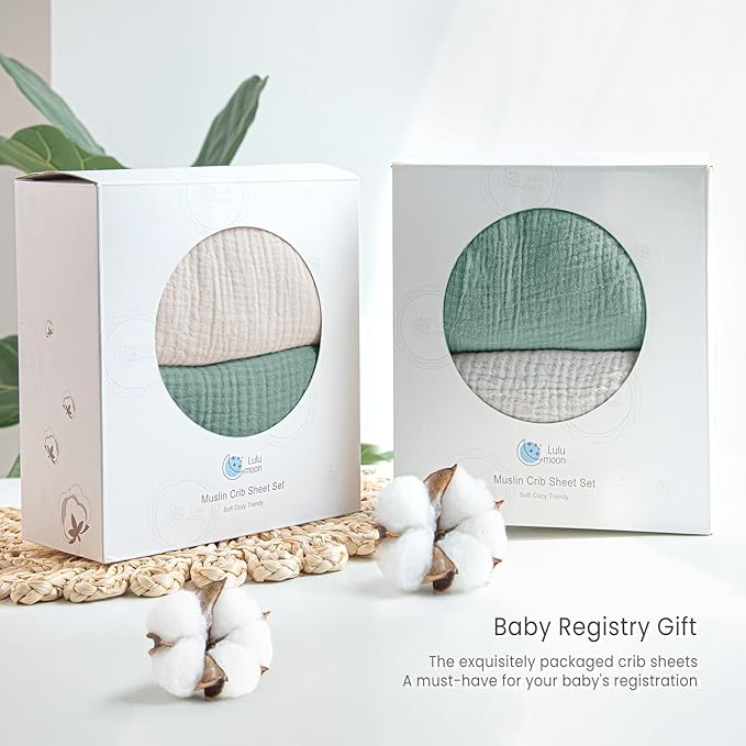 Lulu moon Muslin Crib Sheets - Fitted Crib Mattress Sheets for Boys and Girl - 28"x 52", 2 Pack