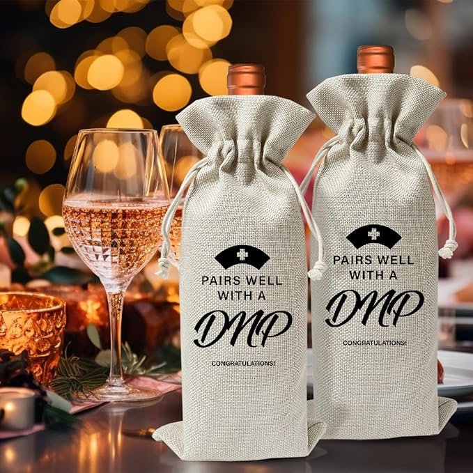 DNP Degree Gift Wine Bag, Nurse Day Nurse Week Gift, Med School Graduation Party Gift For Doctor Nurse, Nursing School Graduation Party Decoration, Cool Gift for Nurse, Reusable Burlap Wine Bag