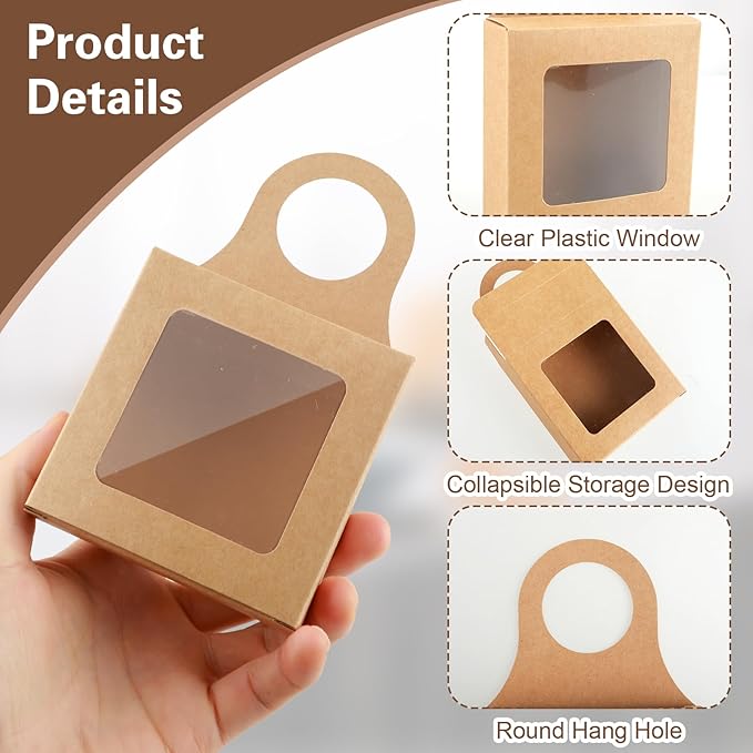 Sibba 20Count Kraft Paper Wine Bottle Box with Window Handles Hanging Foldable Gift Wine Sets Folding Kraft Bags for Kitchen Christmas Dining Engagement