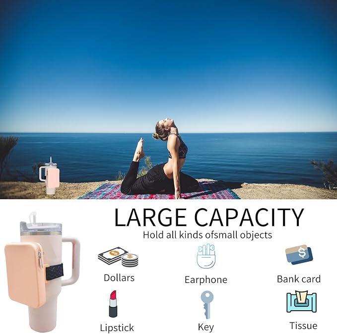 Silicone Water Bottle Pouch for Stanley, Tumbler Carrier with Zipper Pocket for Stanley 30oz/40oz & IceFlow 20/30oz, Gym Tumbler Accessories for Men Women