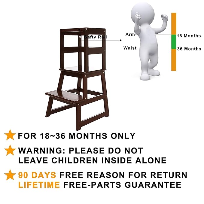 SDADI Kids Kitchen Step Stool Holds up to 150 Pounds with Safety Rail, Wide Platform Design, 4 Anti Slip Strips for 18 to 36 Months Old, Espresso