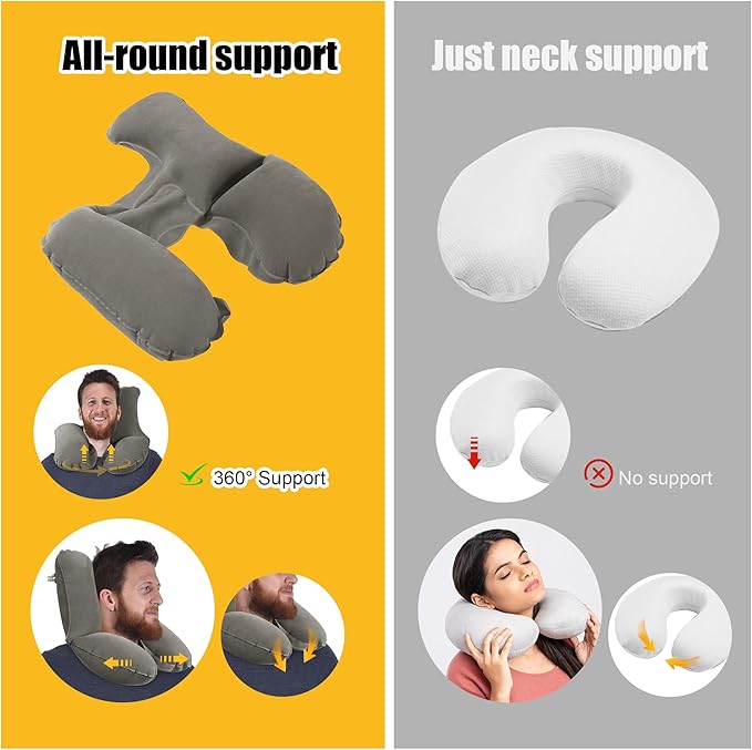 MABOZOO Inflatable Travel Neck Pillow, Portable Blow up Neck Pillow for Chin, Head Support Soft Velvet Airplane Pillow for Sleeping,Traveling,Train, Car, Office