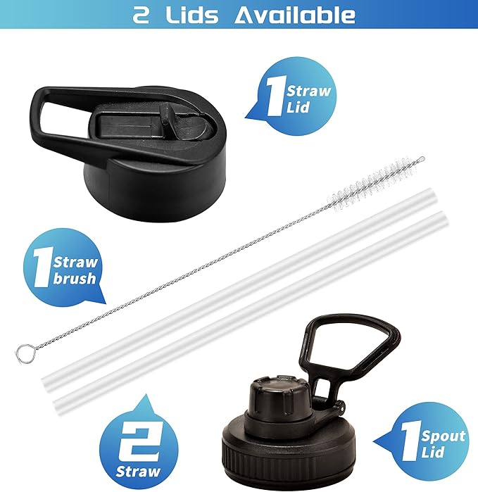 Farsea Insulated Water Bottle with Straw Lid & Spout Lid & Paracord Handle, Stainless Steel Water Bottle Wide Mouth, Double Wall Sweat-Proof BPA-Free, 40 oz, Gradient Mint + Blue