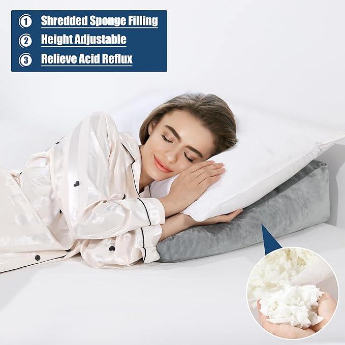 MABAZOO Adjustable Bed Wedge Pillow for Sleeping，Leg Elevation Pillow, Memory Foam Pillow for Post Surgery for Post, Back Support, Leg Elevation, Gerd Acid Reflux, Snoring