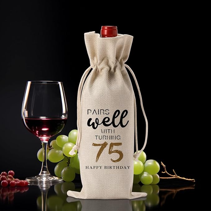 75th Birthday Gifts for Women Men, Gifts for 75 Year Old Man Woman Grandparents Wine Gift Bag, Wine Accessories Gifts Anniversary 75th Birthday Decorations Wine Bag Wine Bags for Wine Bottles Gifts