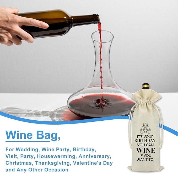 Funny Birthday Wine Bag Birthday Gift for Women Men Best Friend Birthday Gift Party Decorations Drawstring Burlap Wine Bottle Bag 21st 25th 30th 40th 50th 60th Birthday Gifts for Boss Coworker Mom Dad
