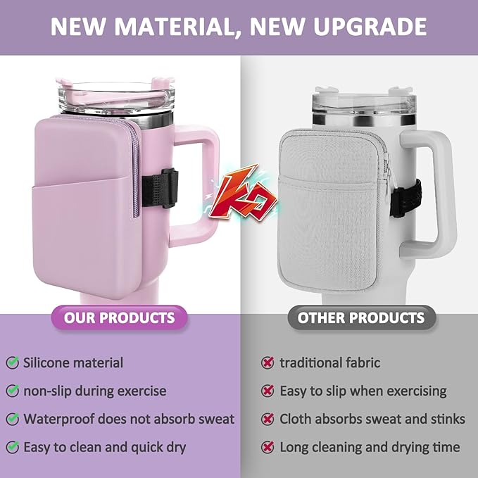 Silicone Water Bottle Pouch For Stanley Quencher Adventure 40 oz & Stanley IceFlow 20oz 30oz, Gym Accessories for Women, Stanley Cup Accessories, Water Bottle Pouch for Sports