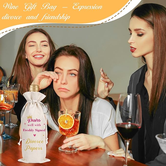 Wxiben Divorce Gift Wine Bag - Pairs Well With Freshly Signed Divorce Papers Wine Bags Divorce Party Decorations for Women New Beginning Gifts Breakup Wine Bottle Bag for Friends Sister