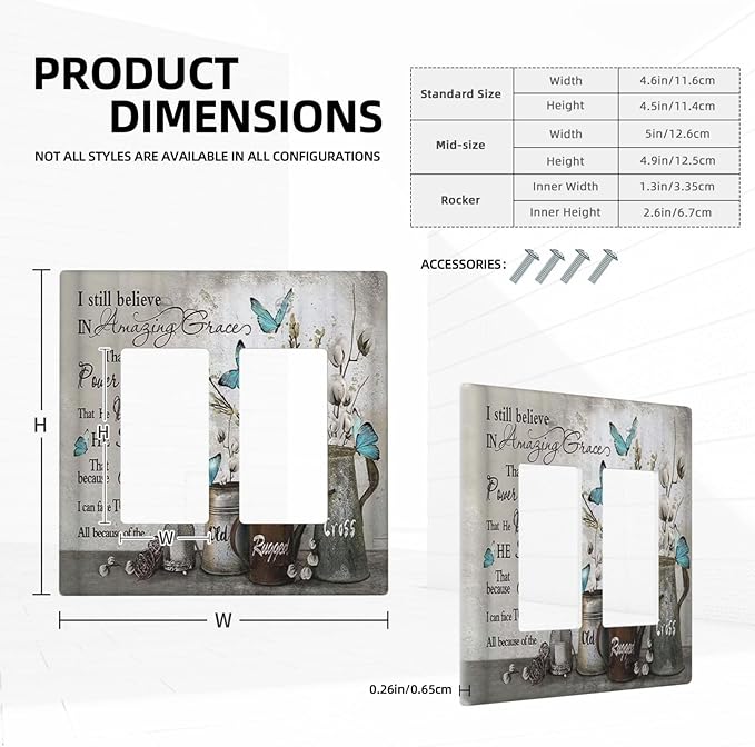 Blue Butterfly Rustic Flower Inspirational Quotes 2 Gang Rocker Decora Light Switch Covers Dual Outlet Covers Wall Plate Decorative Switchplate Electrical Faceplate GFCI for Country Bedroom Decor