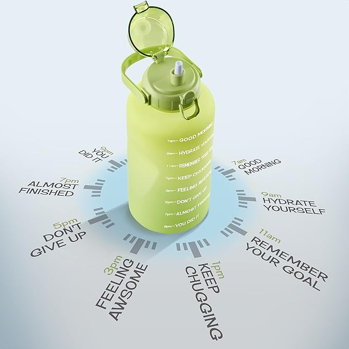 Motivational Water Bottle with Straw & Handle,One Gallon Water Bottle 128 oz/3.8L,Reusable Water Jug, Achieve All-Day Hydration SpillProof, BPA FREE