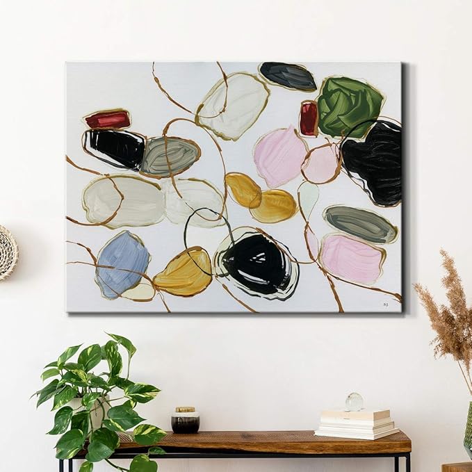 Renditions Gallery Canvas Wall Art Modern Paintings Decorations Colorful Brushstroke Jewels Abstract Watercolor Wall Hanging Artwork Prints for Bedroom Office Kitchen - 32"x48" LT33