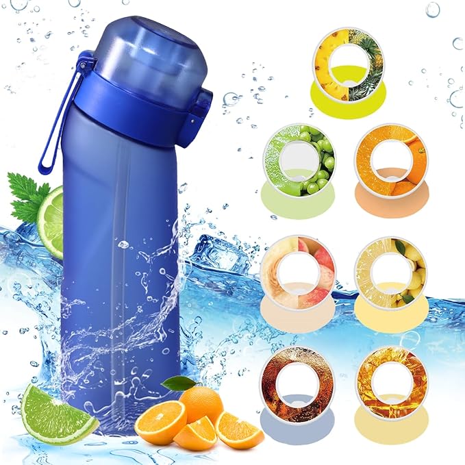 Water Bottle with Flavor Pods 21.9 Oz/650ml Fruit Fragrance Water Bottle Recyclable Sports Air Water Cup Scented Pods for Outdoor (Deep Blue)