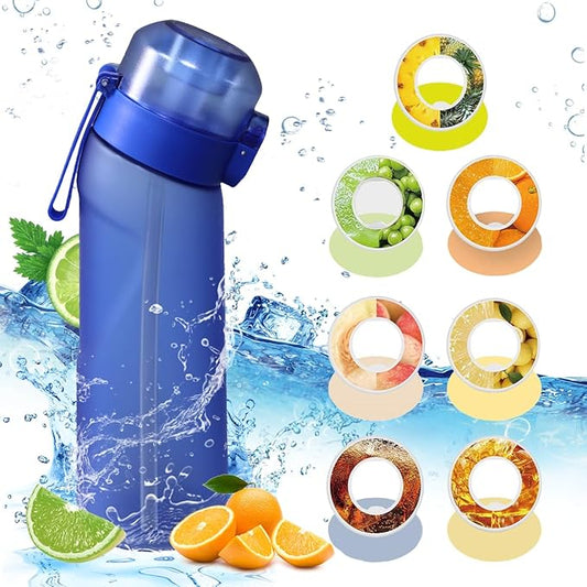 Water Bottle with Flavor Pods 21.9 Oz/650ml Fruit Fragrance Water Bottle Recyclable Sports Air Water Cup Scented Pods for Outdoor (Deep Blue)