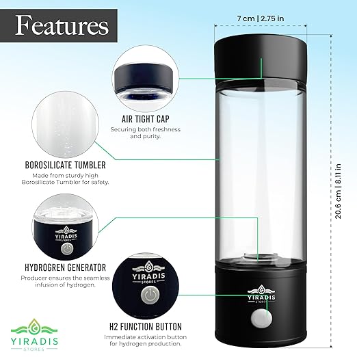 Portable Hydrogen Water Bottle, Hydrogen Generator 420 ML, SPEM Technology, 2000+ PPB, Purification Membrane, Improve Water in 3 Minutes, 2 in 1 Hydrogen Water and Mineral Water Electrolysis