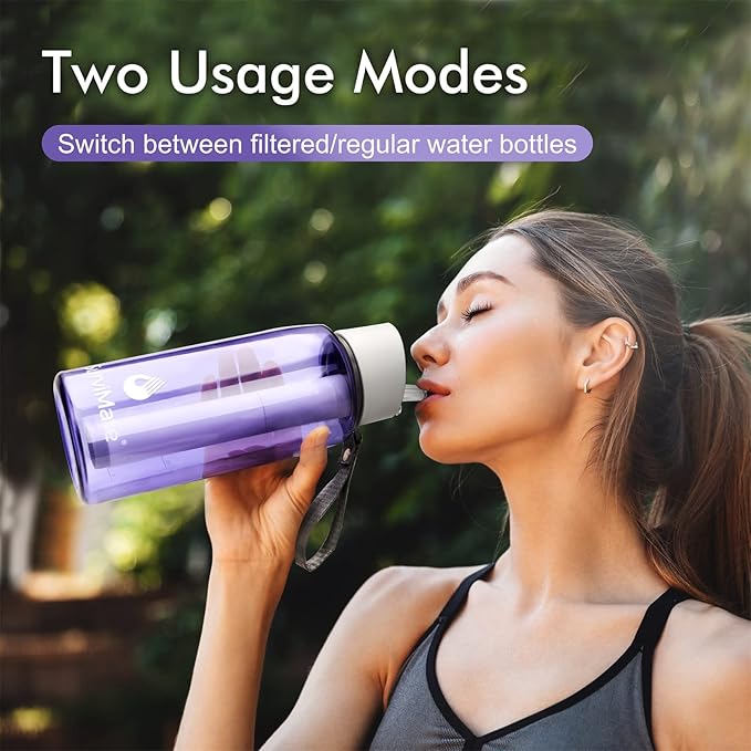 SurviMate 0.01μm Ultra-Filtration Filtered Water Bottle, Portable Water Filter Bottle with 4-Stage Filtration for Survival, Camping, Hiking, Backpacking, Drinking, Emergency