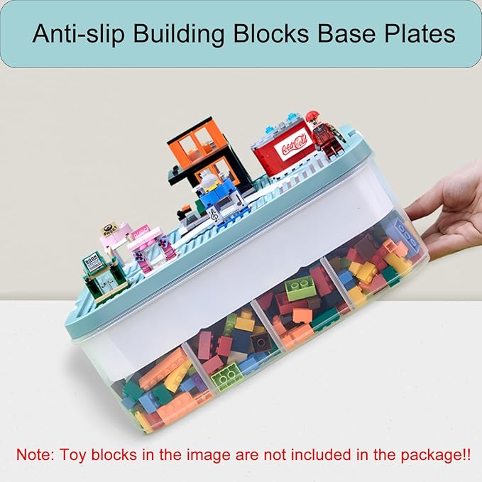 Clear Toy Storage Bins with Lid for Lego, Stackable Toy Organizers Box for Boys and Girls, Plastic Storage Container with Dividers Removable Tray for Bead, Tool, Sewing-Toy Blocks not Included