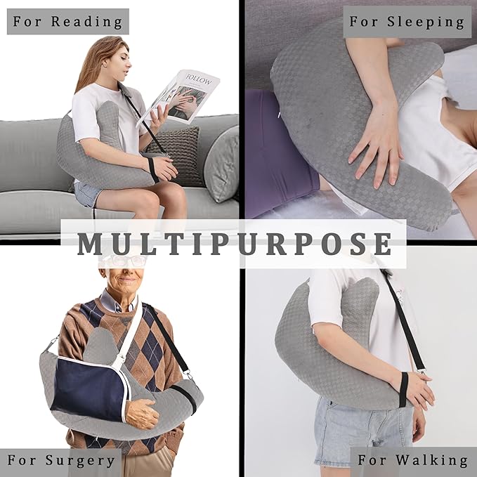 Shoulder Surgery Pillow, Rotator Cuff Pillow for Side Sleeper, Shoulder Pain Relief Removable with Shoulder Strap Support Arm Pillow for Side Sleep and Post Surgery (Light Grey)