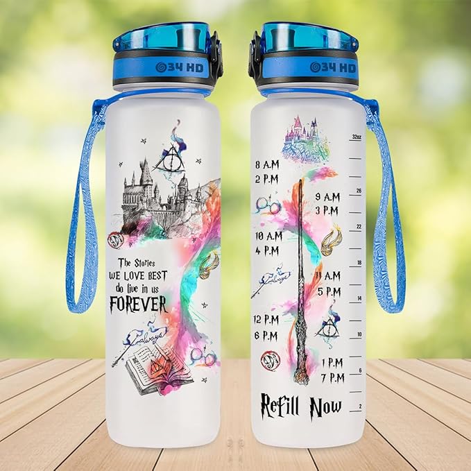 Potter Movie Water Bottle 32 oz with Time Marker, The Stories We Love Best Motivational Bottle, Funny Gifts for Movie Lovers, Gifts for Women