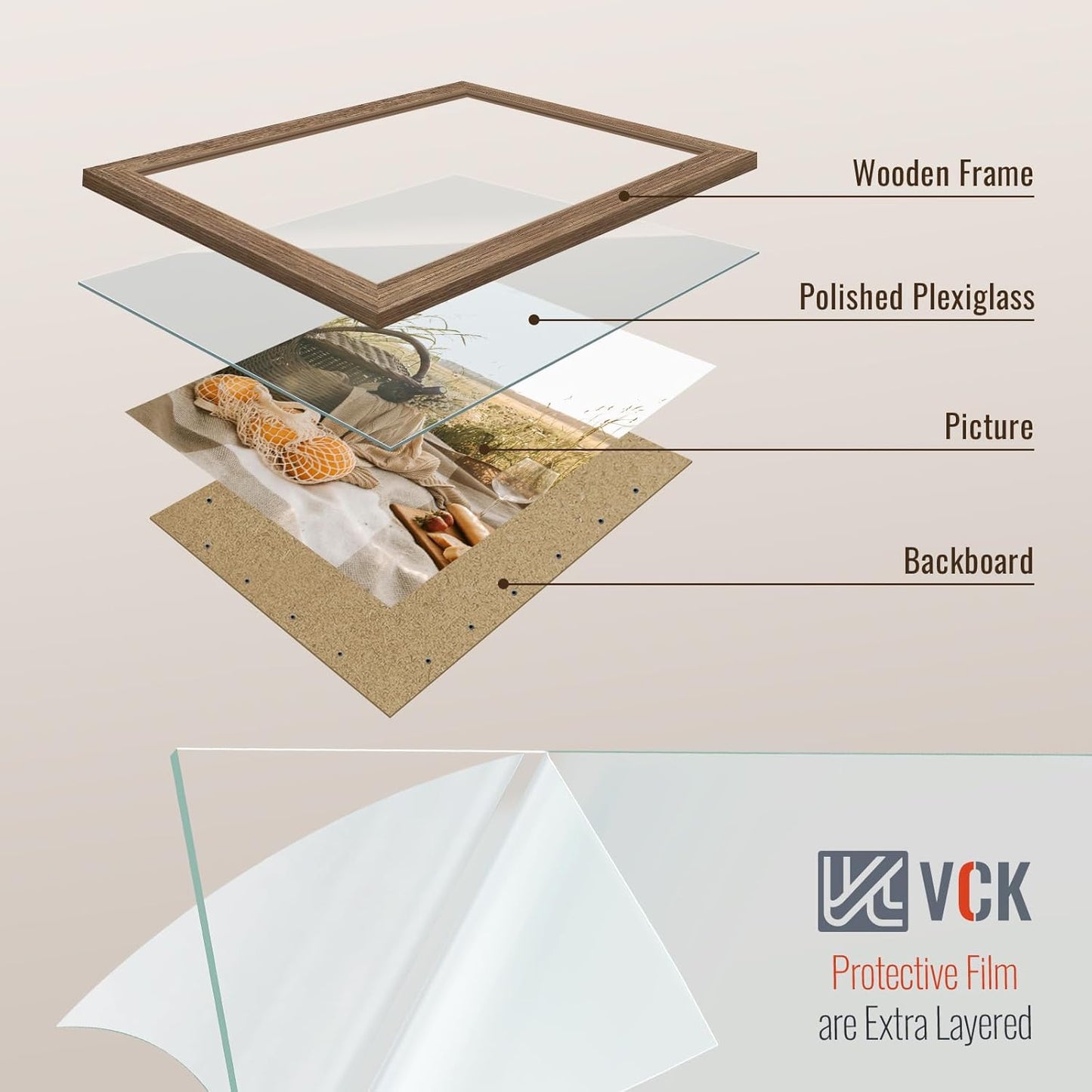 VCK 11x17 Picture Frame Set of 3 - Brown Walnut, Natural Textured Solid Wood Picture Poster Frame, Wall Gallery Frame