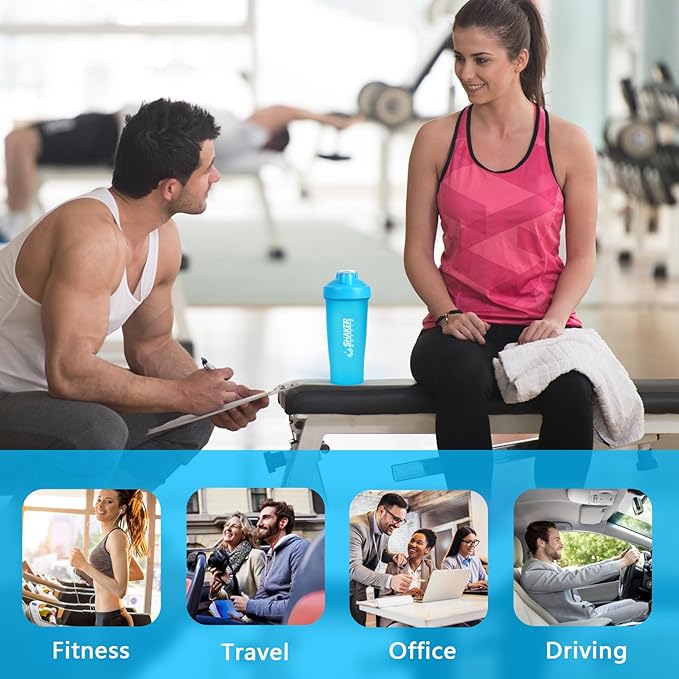 Shaker Bottle,600ml Classical Protein Shaker Cup with Mixing Ball for Smooth blending, Leak-Proof GYM Workout Water Bottles for protein& Smoothie Shake，Bpa Free (20oz / Blue)