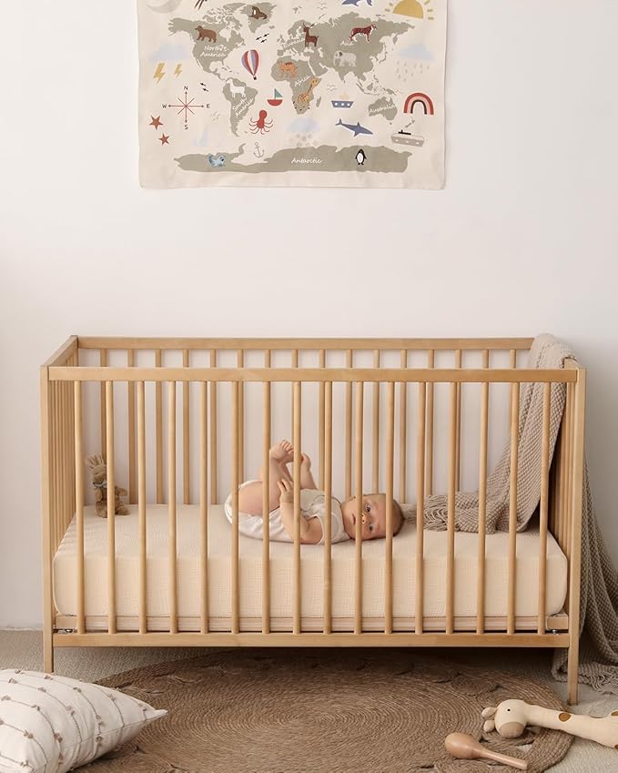 Blissful Diary Muslin Crib Sheets for Girl Boy, Boho Neutral Soft Cotton Baby Sheet for 52''x28'' Standard Crib Mattress, 2 Pack(Retro Yellow&Beige)