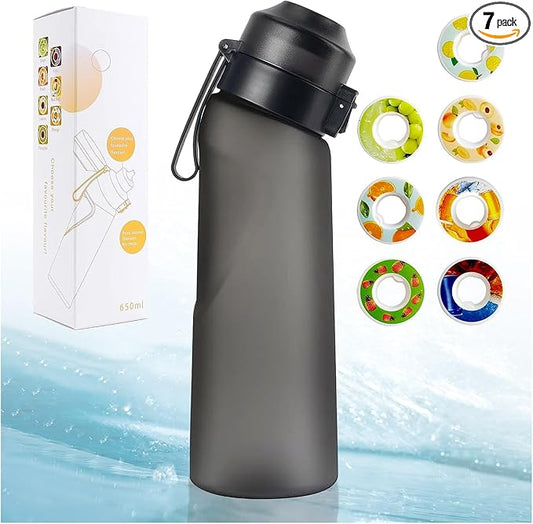 Flavor Pods for Water Bottle,7pcs Flavor Pods Fruity Scent for Sports Water Bottle,with Water bottle 0 Sugar, 0 Calorie For Fitness Outdoor School (Matte Black+7Pod), FNDAI02