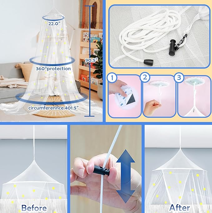 Daksha White Princess Bed Canopy for Girls with Glowing Dots, Ceiling Tent for Kids, Fits Twin, Full, and Queen Size Beds, Suitable for Indoor Room Decor and Outdoor Use