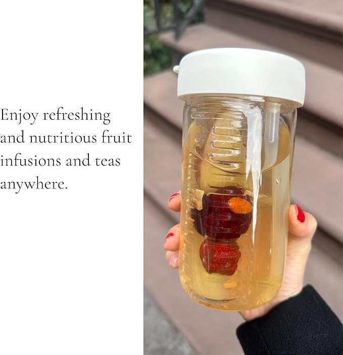 Premium Glass Water Bottle with Infuser & Straw | 16oz, 450ml infusion water bottle fruit infuser Foldable Straw Reusable Water Bottles Glass tumbler with straw