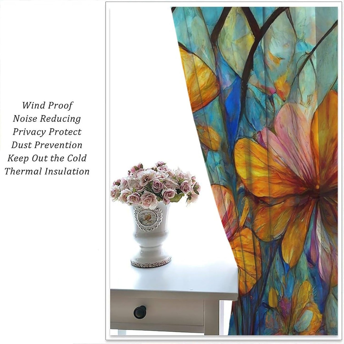 Stained Glass Curtains,Magic Forest Colorful Flowers Abstract Art Home Decor Drapes for Bedroom Living Room Kitchen Window Treatment 2 Panels Set Total Size 52" W X 84" L Inch