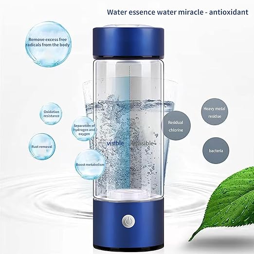 Hydrogen Water Bottle, Portable Hydrogen Water Ionizer Machine, Hydrogen Water Generator, Rechargeable Hydrogen Rich Water Glass Health Cup for Home Travel (Blue)