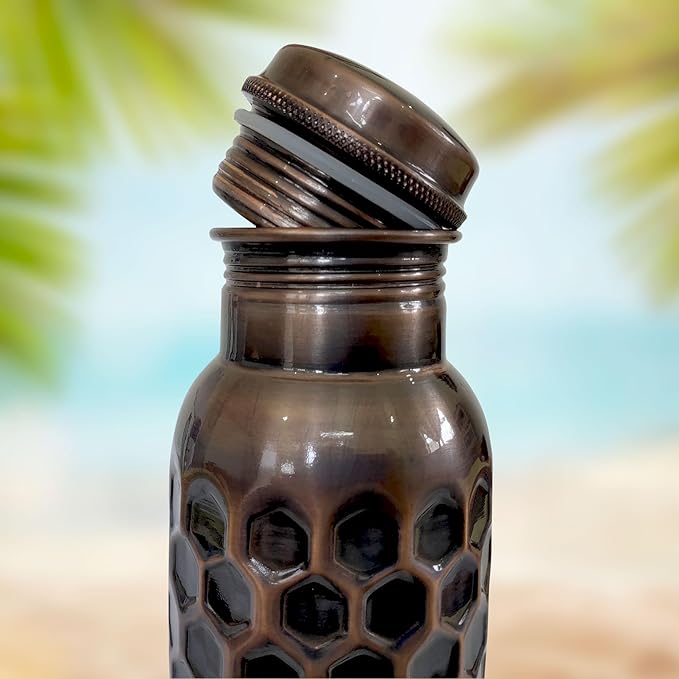 Ayurvedic Drinking Copper Water Bottle for Sports, Travel, Yoga & Everyday Use, Water Bottle for Gym, Office, Hiking, Outdoor Capacity 32 Oz (Design 4, 32 Oz)