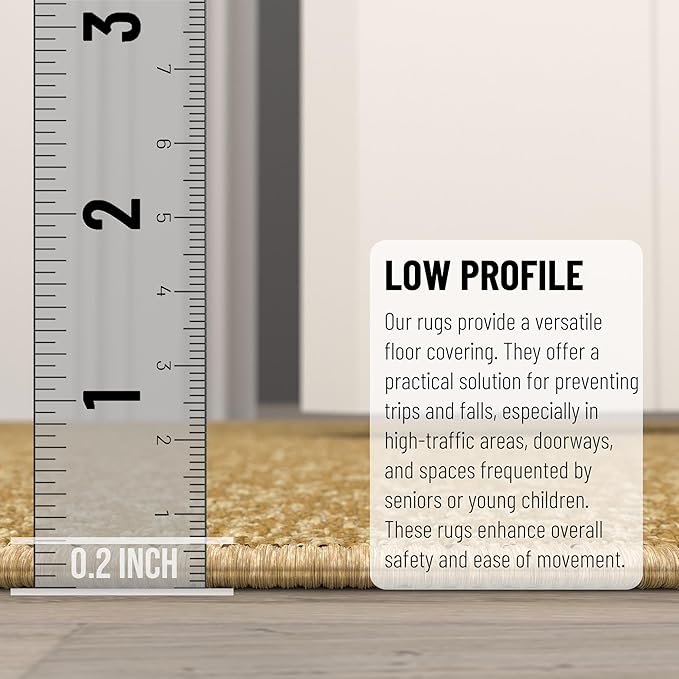 Machine Washable Modern Solid Design Non-Slip Rubberback 2x6 Traditional Runner Rug for Hallway, Kitchen, Bedroom, Living Room, 2'2" x 6', Beige