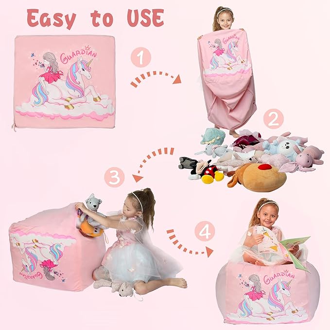 Unicorn Bean Bag Chairs for Girls Room Decor, Stuffed Animal Storage Pink, Gifts for Girls, Extra Large, Velvet Extra Soft Cover Only