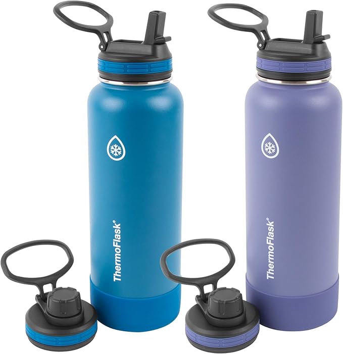 ThermoFlask 40 oz Double Wall Vacuum Insulated Stainless Steel 2-Pack of Water Bottles, Superior Blue/Mauve