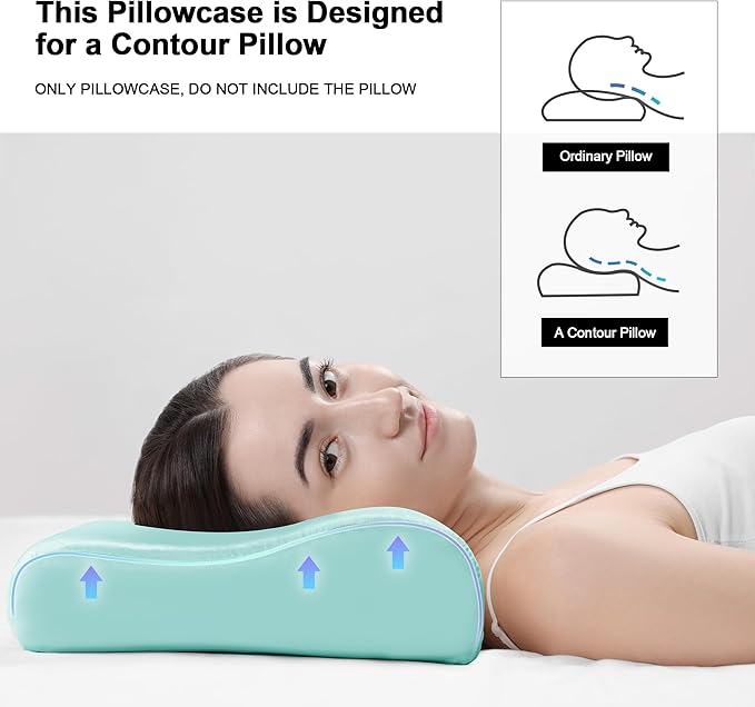 HOMBYS Satin Pillow Case for Contoured Support Pillow (DO NOT Include Pillow) -Zippered Pillow Cover for Neck Pillow for Cervical 1 Pack-Silky, Smooth and Breathable, Queen Size