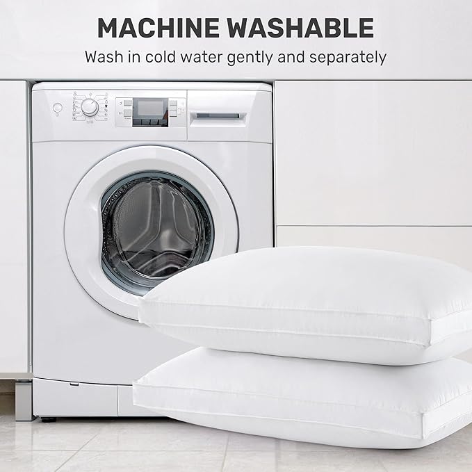 UNIKOME Goose Down Feather Pillows with 100% Cotton Cover, Gusseted Bed Hotel Collection Pillows for Sleeping, King Size, Set of 2