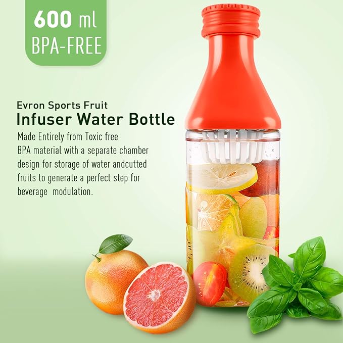 evron 21oz Fruit Infuser Water Bottle,Infusion Water Pitcher Bottle,Detachable Large Opening for Easy Fruit Adding & Cleaning Designed (21 oz Orange)