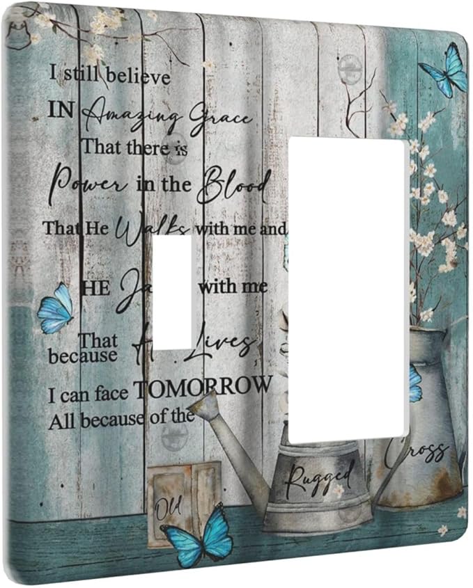 Vintage Teal Butterfly Inspirational Quotes Wood Plank 2 Gang Single Toggle Rocker Combination Light Switch Covers Wall Plate Cover Electrical Faceplate Decorative Switchplate for Farmhouse Bedroom